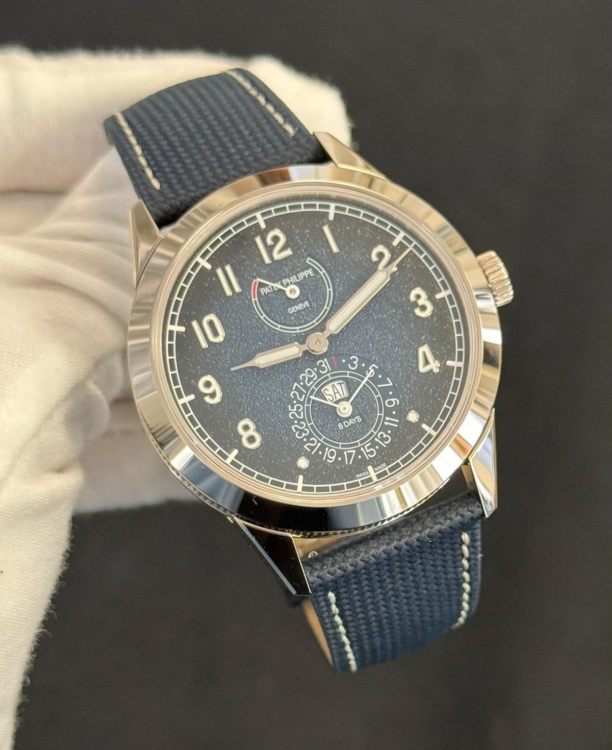 Patek Philippe Calatrava 8-Day 5328G-001 Watch - 41 mm White Gold Case - Blue Dial