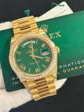 Rolex Yellow Gold Day-Date 40 228398TBR Watch - Green Dial - Diamond-Set Bezel