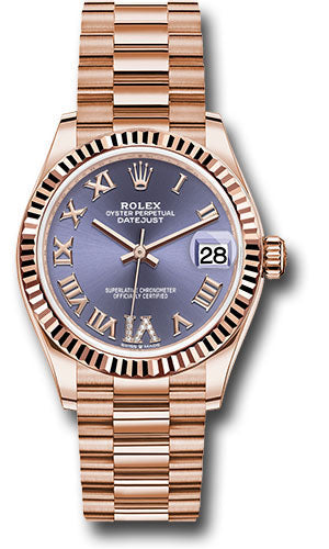Rolex Everose Gold Datejust 31 278275 Watch - Fluted Bezel - Aubergine Diamond Six Dial - President  - Unused Watches