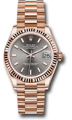 Rolex Everose Gold Datejust 31 278275 Watch - Fluted Bezel - Rhodium Index Dial - President Bracelet - Unused Watches