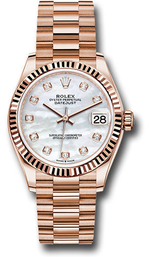 Rolex Everose Gold Datejust 31 278275 Watch - Fluted Bezel - Silver Diamond Dial - President Bracele - Unused Watches