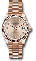 Rolex Everose Gold Datejust 31 278275 Watch - Fluted Bezel - Rosé Diamond Dial - President Bracelet - Unused Watches