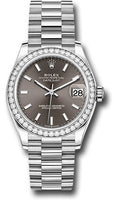 Rolex White Gold Datejust 31 278289RBR Watch - Diamond Bezel - Dark Grey Index Dial - President Brac - Unused Watches