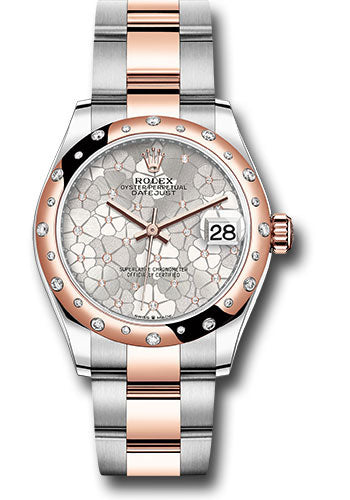 Rolex Everose Rolesor Datejust 31 278341RBR Watch - Domed, Diamond Bezel - Silver Floral Motif Diamo - Unused Watches