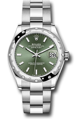 Rolex Steel and White Gold Datejust 31 278344RBR Watch - Domed 24 Diamond Bezel - Mint Green Index D - Unused Watches