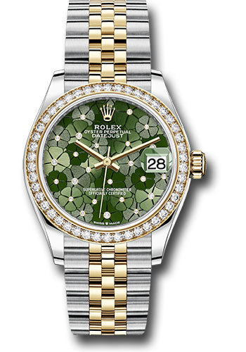 Rolex Yellow Rolesor Datejust 31 278383RBR Watch - Diamond Bezel - Olive Green Floral Motif Diamond  - Unused Watches