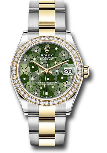 Rolex Yellow Rolesor Datejust 31 278383RBR Watch - Diamond Bezel - Olive Green Floral Motif Diamond  - Unused Watches