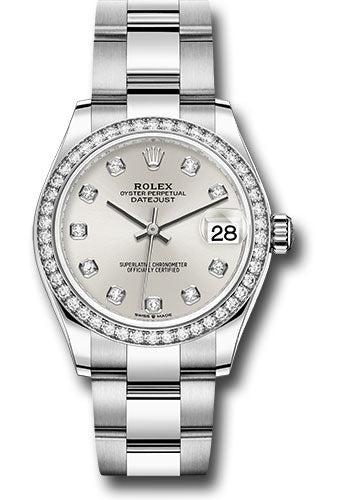 Rolex Steel and White Gold Datejust 31 278384RBR Watch - Diamond Bezel - Silver Diamond Dial - Oyster Bracelet
