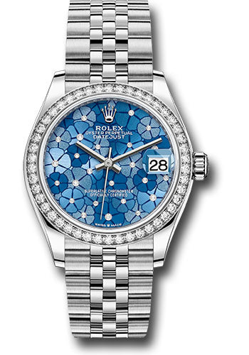Rolex White Rolesor Datejust 31 278384RBR Watch - Diamond Bezel - Azzurro Blue Floral Motif Diamond  - Unused Watches