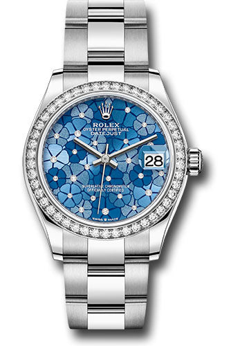 Rolex White Rolesor Datejust 31 278384RBR Watch - Diamond Bezel - Azzurro Blue Floral Motif Diamond  - Unused Watches
