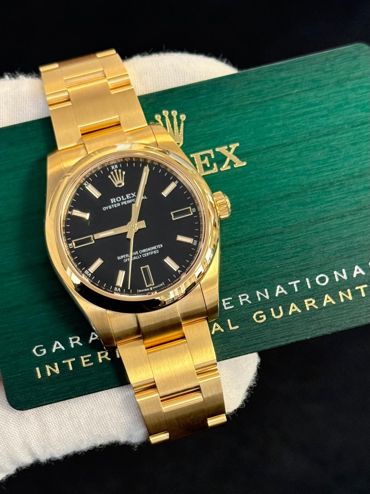 Rolex Yellow Gold Oyster Perpetual 34 124208 Watch - Black Dial