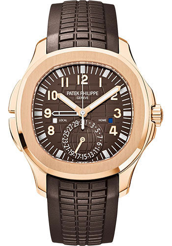 Patek Philippe Aquanaut Travel Time 5164R-001 Watch - 40.8 mm Rose Gold Case - Brown Embossed Dial